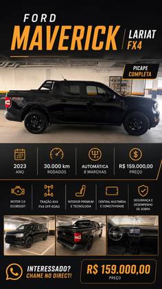FORD MAVERICK 2.0 ECOBOOST GASOLINA LARIAT FX4 AUTOMÁTICO FORD MAVERICK 2.0 ECOBOOST GASOLINA LARIAT FX4 AUTOMÁTICO